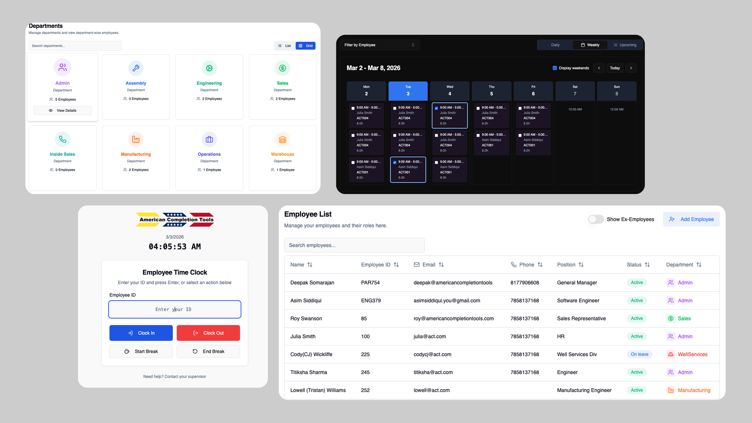 ACT Employee and Time Tracking Interfaces